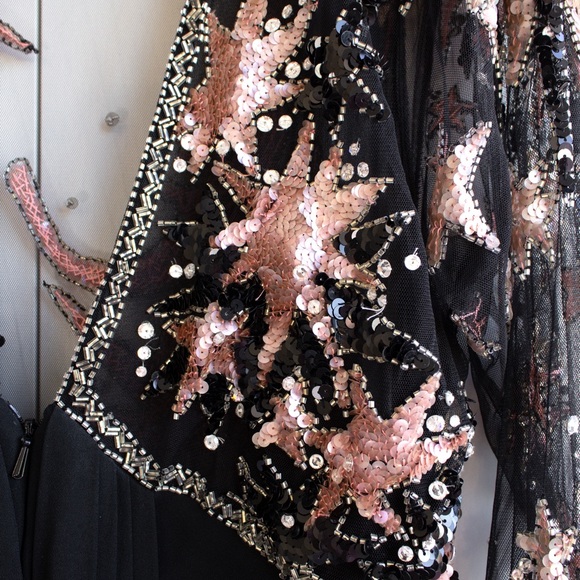 Bob Mackie Vintage 1980s Celestial Moon Stars Sequin Embellished Pink Black Gown - Picture 11 of 16